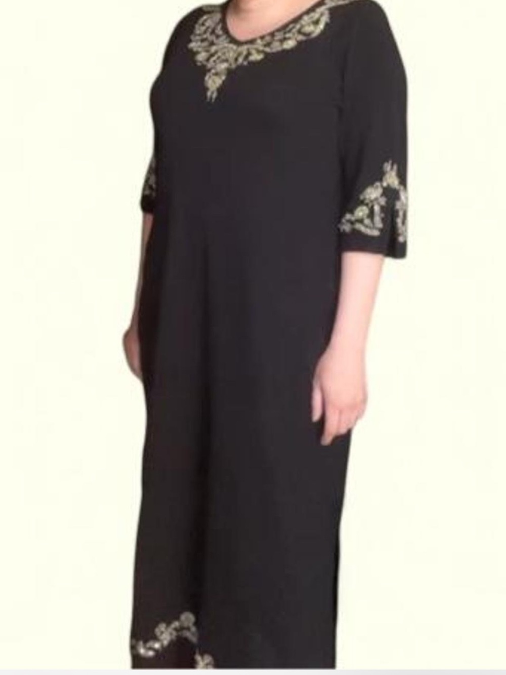 Black Embroidered Women's Dress with Gold Accents